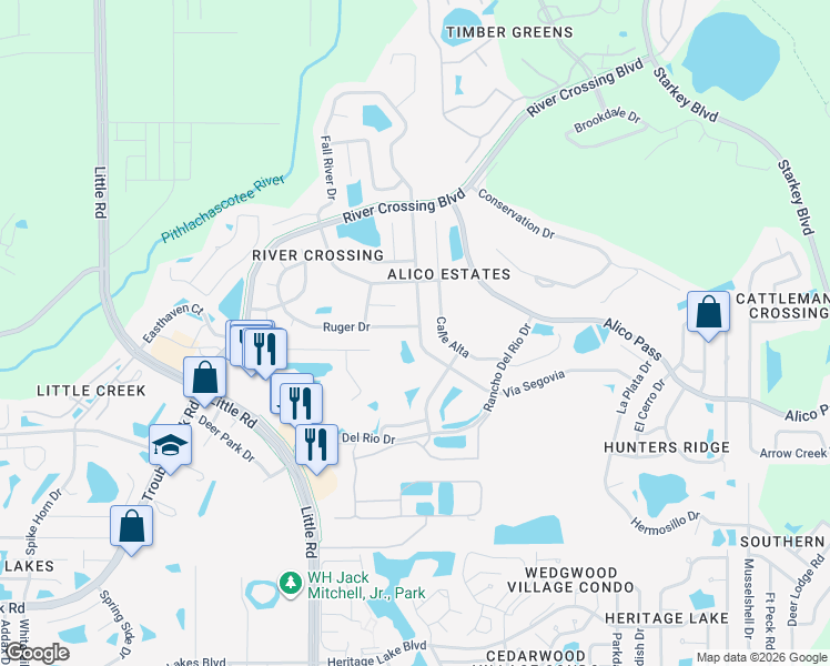 map of restaurants, bars, coffee shops, grocery stores, and more near 9222 Ruger Drive in New Port Richey
