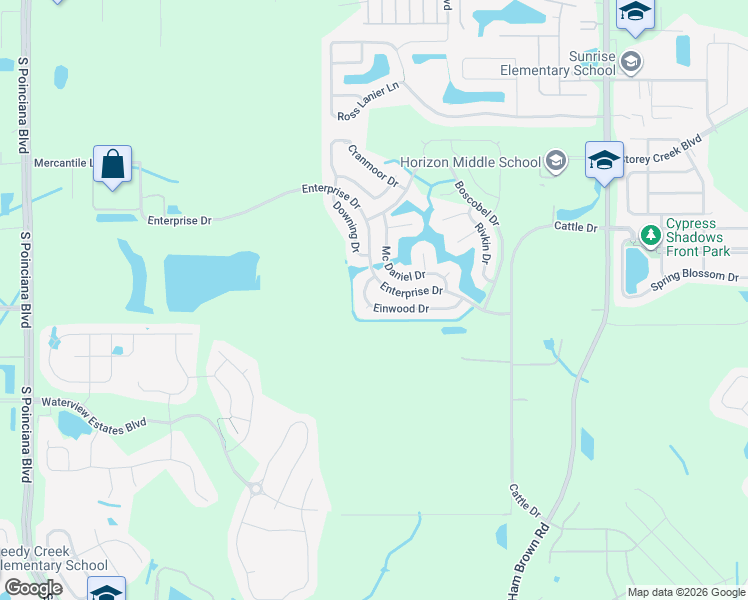 map of restaurants, bars, coffee shops, grocery stores, and more near 2615 Einwood Drive in Kissimmee