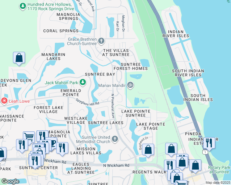 map of restaurants, bars, coffee shops, grocery stores, and more near 642 Casa Grande Drive in Melbourne