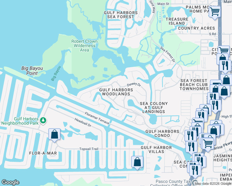 map of restaurants, bars, coffee shops, grocery stores, and more near in Pasco County