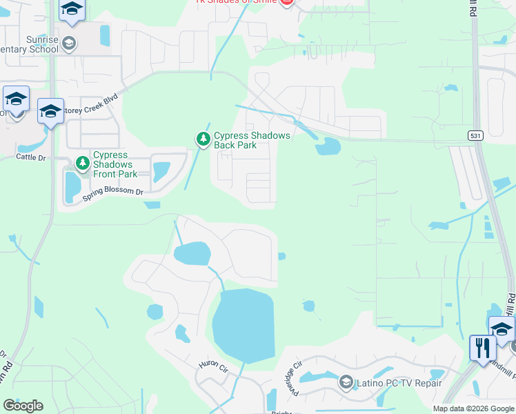 map of restaurants, bars, coffee shops, grocery stores, and more near 2239 Canyon Breeze Avenue in Kissimmee