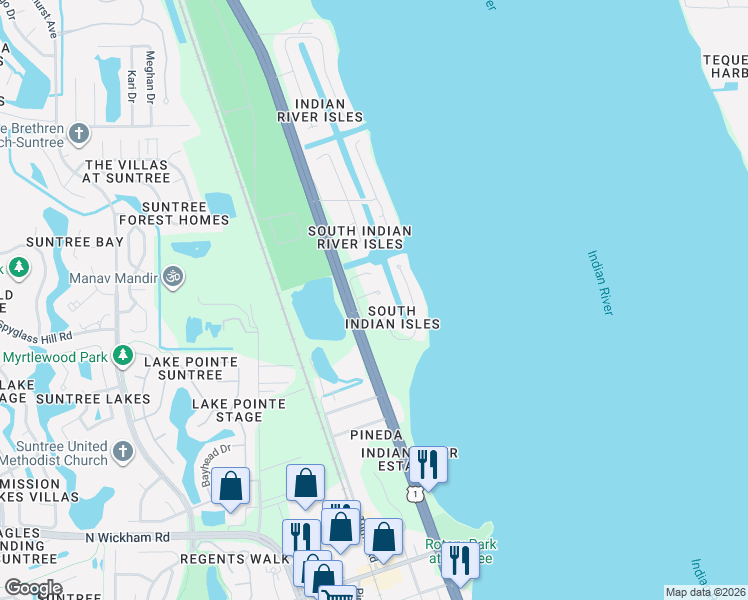 map of restaurants, bars, coffee shops, grocery stores, and more near 523 Bosun Court in Rockledge