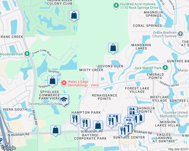 map of restaurants, bars, coffee shops, grocery stores, and more near 7912 Citrus Creek Drive in Melbourne