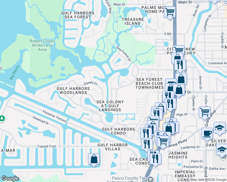map of restaurants, bars, coffee shops, grocery stores, and more near 5507 Jobeth Drive in New Port Richey