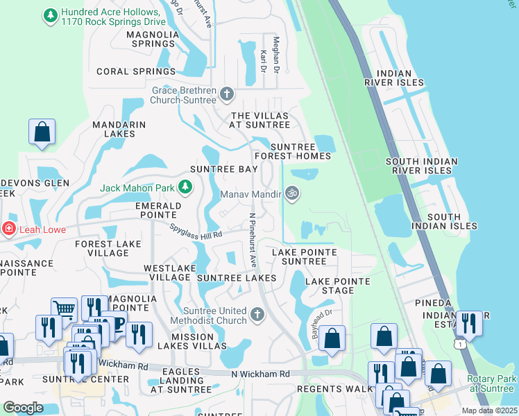 map of restaurants, bars, coffee shops, grocery stores, and more near 642 Casa Grande Drive in Melbourne