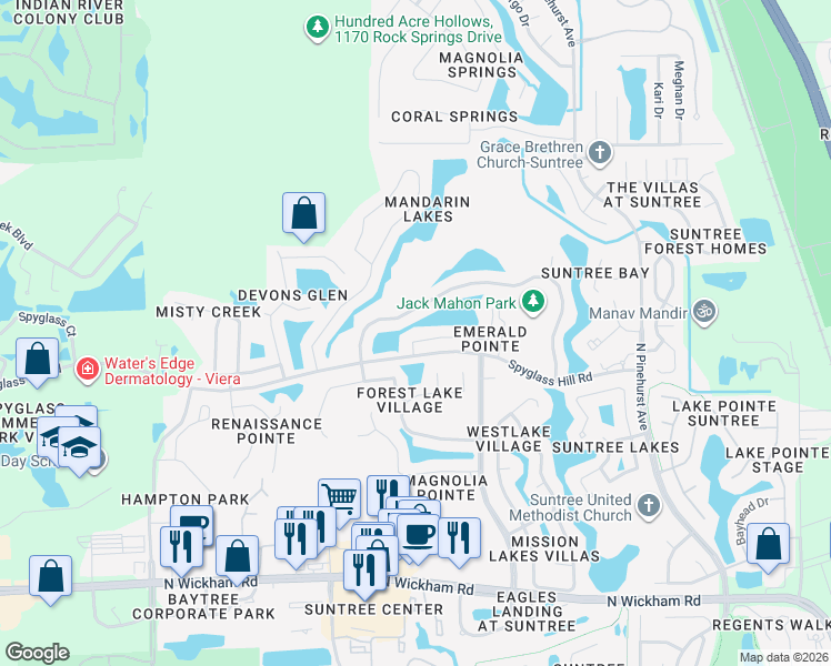 map of restaurants, bars, coffee shops, grocery stores, and more near 7706 Candlewick Drive in Melbourne