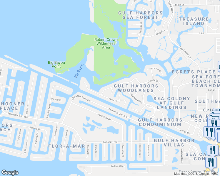 map of restaurants, bars, coffee shops, grocery stores, and more near 4112 Marine Parkway in New Port Richey