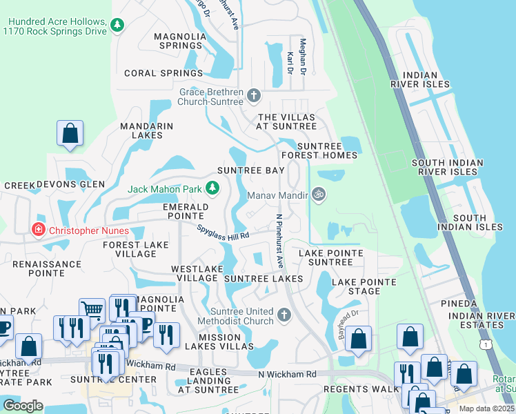 map of restaurants, bars, coffee shops, grocery stores, and more near 714 Players Court in Melbourne