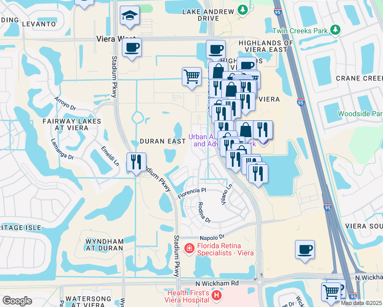 map of restaurants, bars, coffee shops, grocery stores, and more near Rodina Drive in Melbourne