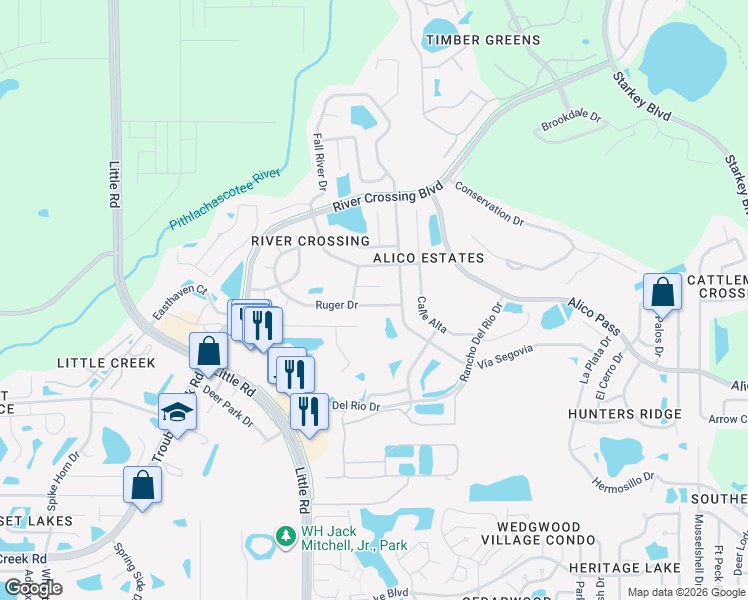 map of restaurants, bars, coffee shops, grocery stores, and more near 9139 Ruger Drive in New Port Richey