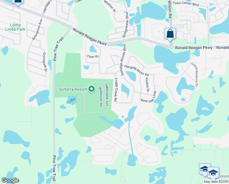 map of restaurants, bars, coffee shops, grocery stores, and more near 303 Foggy Creek Road in Davenport