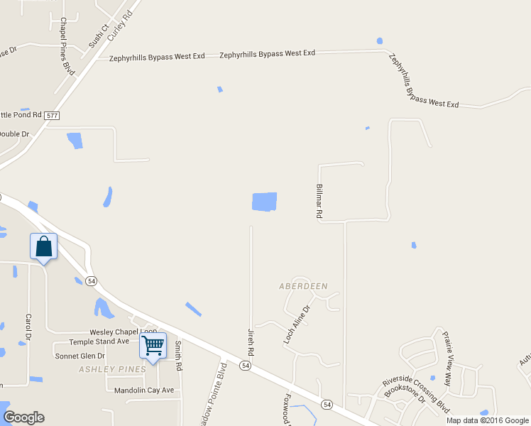 map of restaurants, bars, coffee shops, grocery stores, and more near 5714 Jireh Road in Wesley Chapel