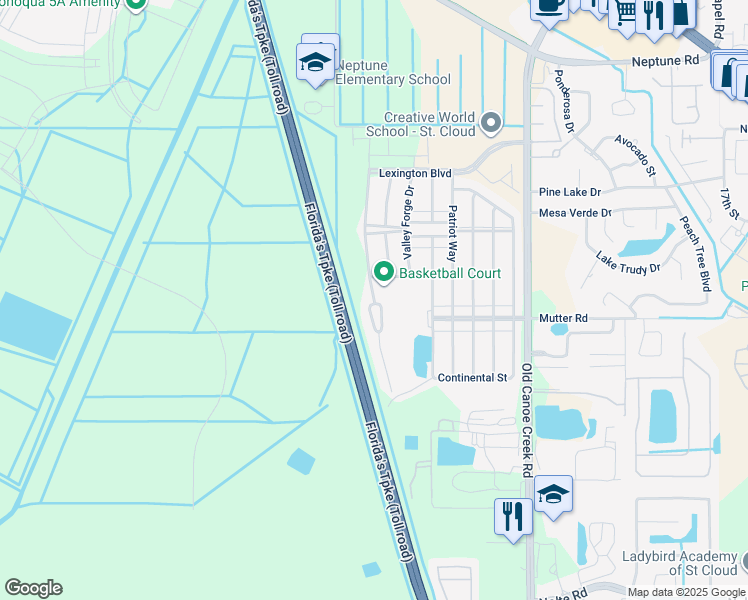 map of restaurants, bars, coffee shops, grocery stores, and more near 2137 Betsy Ross Lane in Saint Cloud