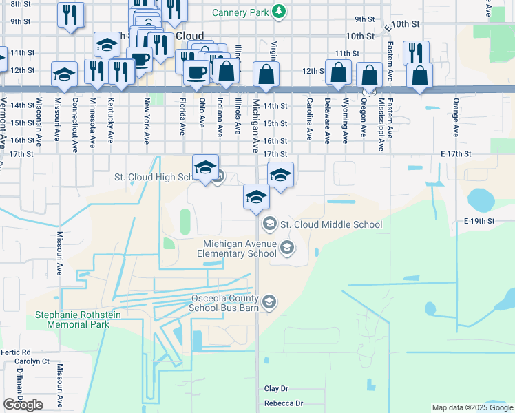 map of restaurants, bars, coffee shops, grocery stores, and more near 2015 Michigan Avenue in St. Cloud