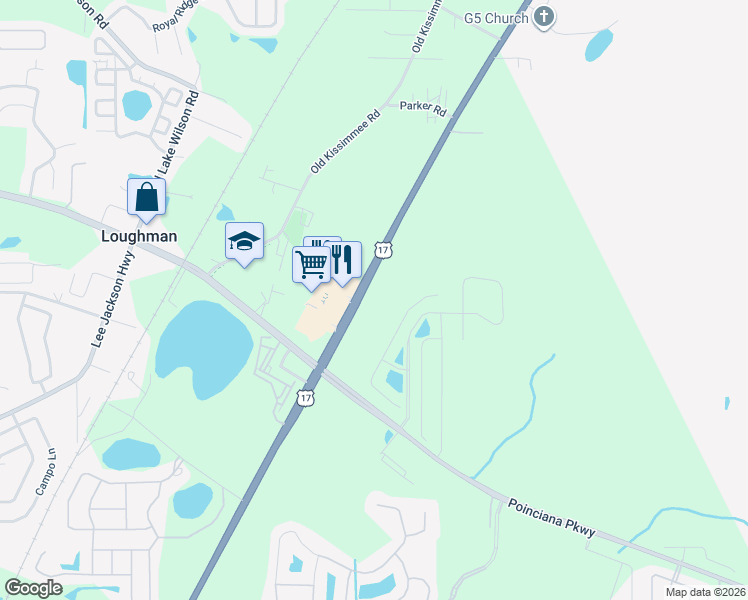 map of restaurants, bars, coffee shops, grocery stores, and more near 6118 U.S. 17 in Loughman
