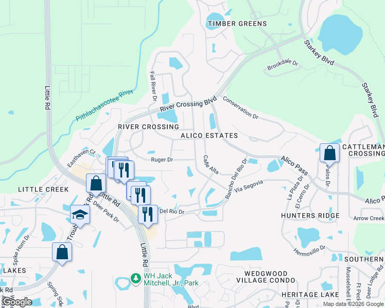 map of restaurants, bars, coffee shops, grocery stores, and more near 9222 Ruger Drive in New Port Richey