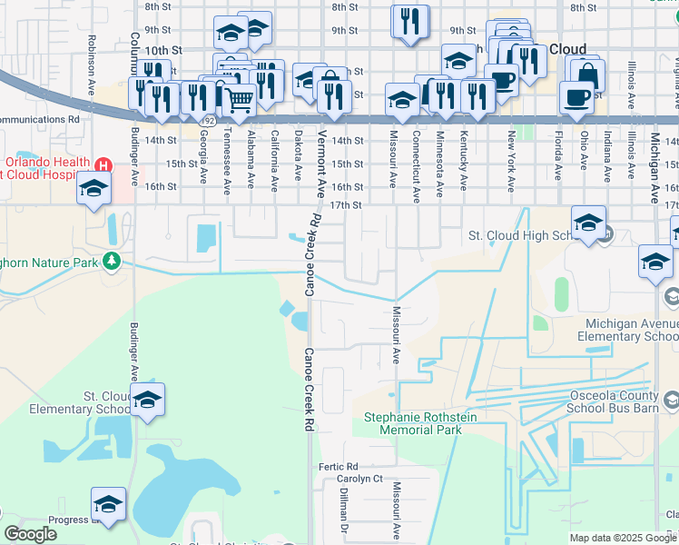 map of restaurants, bars, coffee shops, grocery stores, and more near 1922 Jersey Avenue in St. Cloud