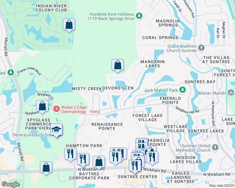 map of restaurants, bars, coffee shops, grocery stores, and more near 640 Carriage Hill Road in Melbourne