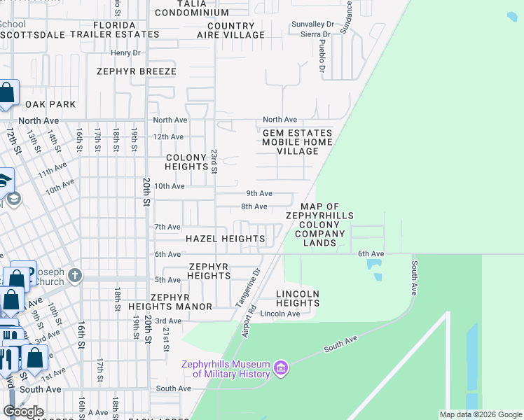 map of restaurants, bars, coffee shops, grocery stores, and more near 39414 8th Avenue in Zephyrhills