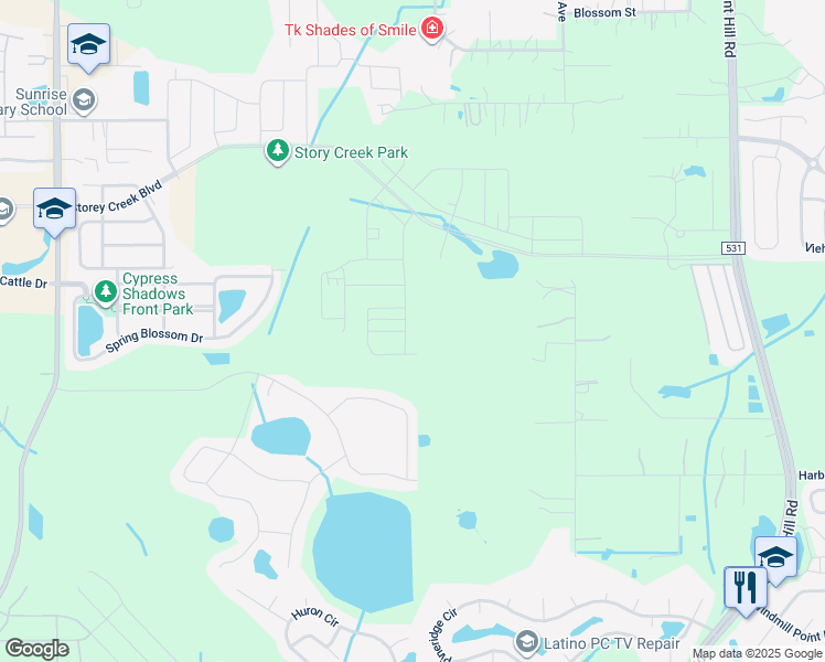 map of restaurants, bars, coffee shops, grocery stores, and more near 2250 Gunn Road in Kissimmee