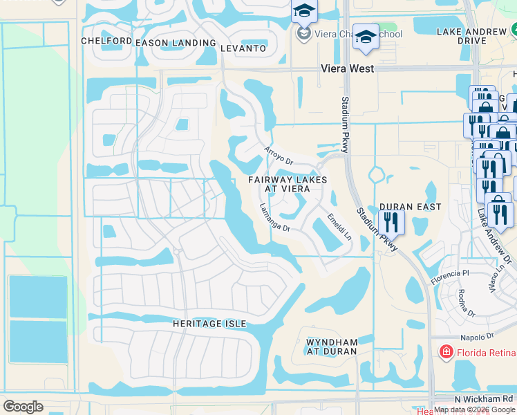 map of restaurants, bars, coffee shops, grocery stores, and more near 3148 Lamanga Drive in Melbourne
