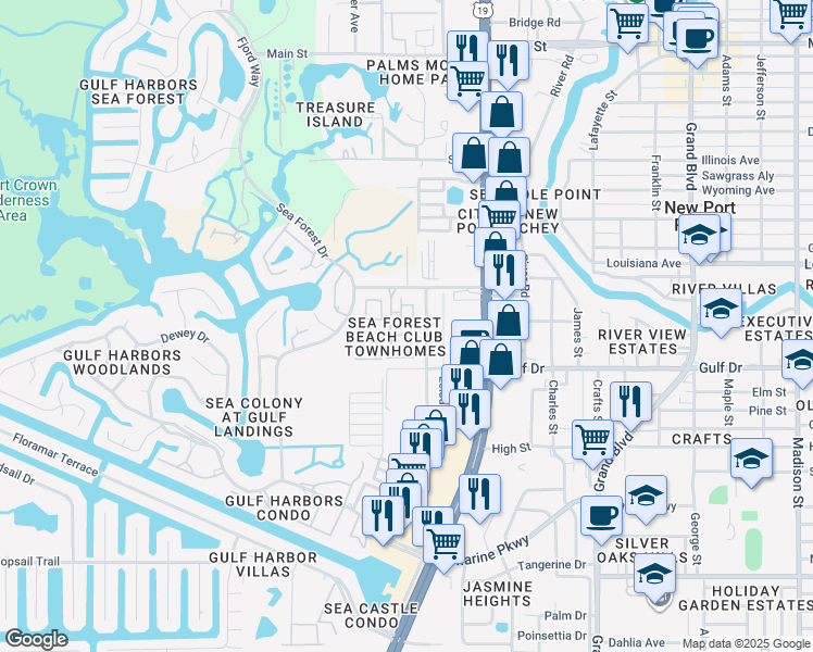 map of restaurants, bars, coffee shops, grocery stores, and more near 5026 Herring Court in New Port Richey