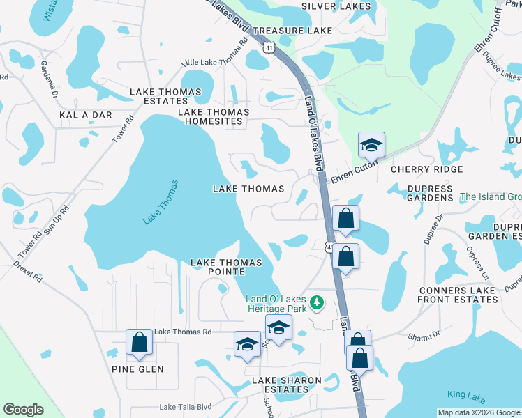 map of restaurants, bars, coffee shops, grocery stores, and more near 5710 White Ibis Lane in Land O' Lakes
