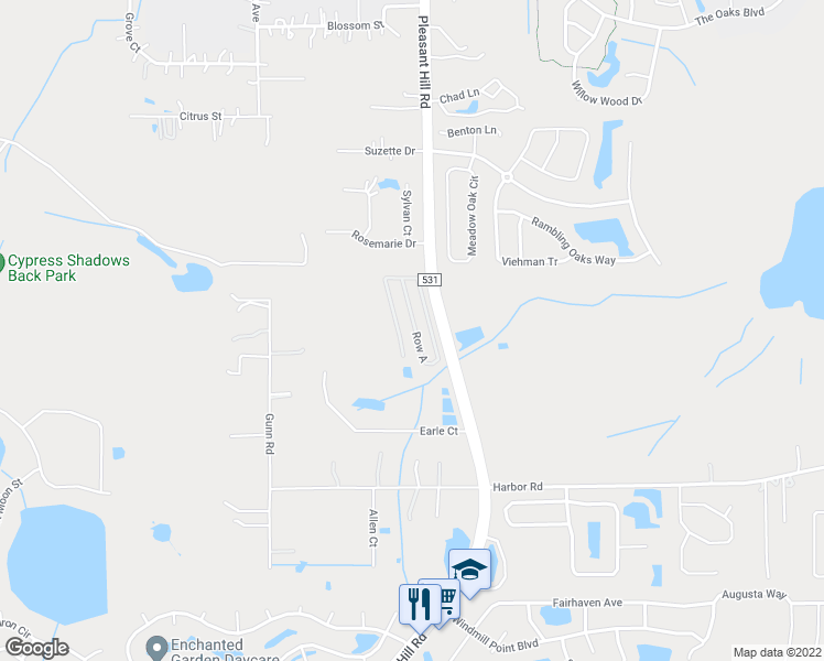 map of restaurants, bars, coffee shops, grocery stores, and more near 2100 Pleasant Hill Road in Kissimmee