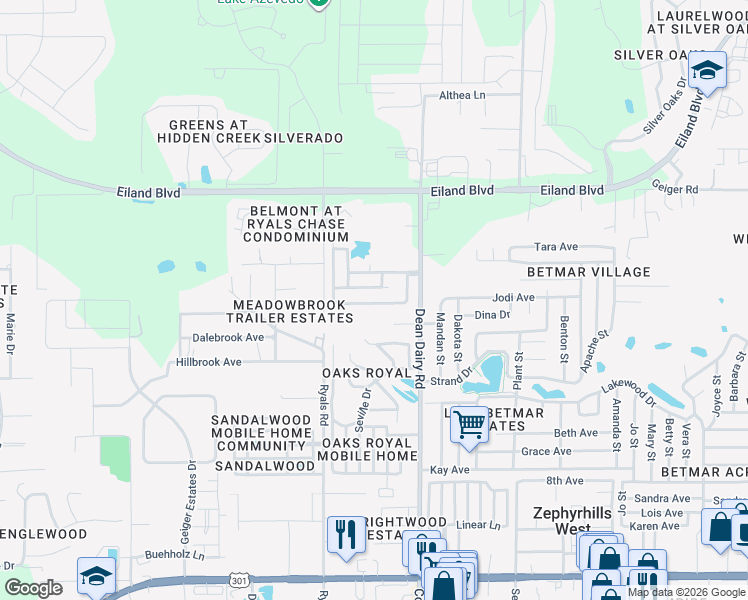 map of restaurants, bars, coffee shops, grocery stores, and more near 36302 Century Drive in Zephyrhills