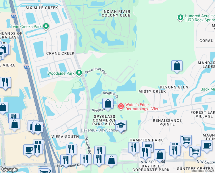 map of restaurants, bars, coffee shops, grocery stores, and more near 6897 Raccoon Court in Melbourne