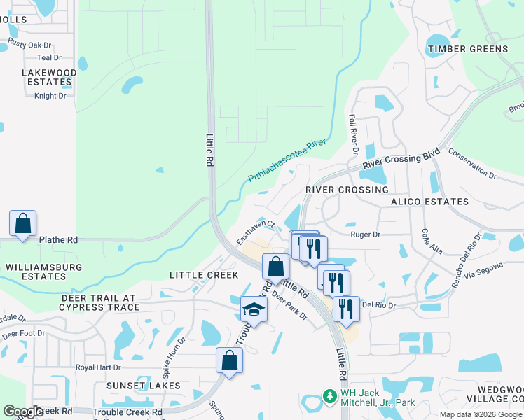 map of restaurants, bars, coffee shops, grocery stores, and more near 8648 Magnum Court in New Port Richey