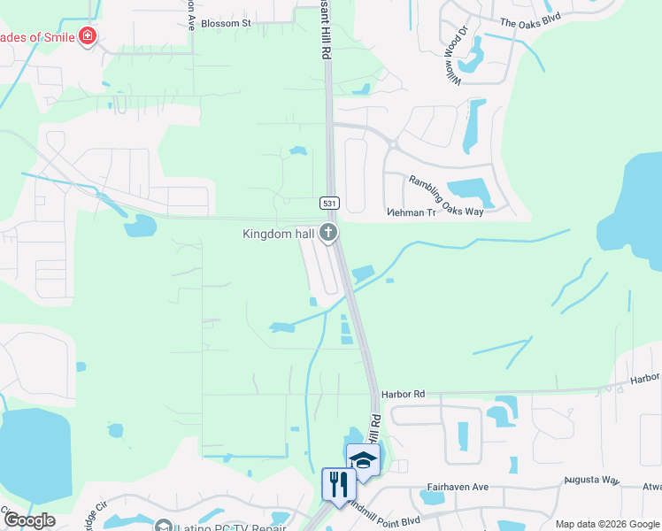 map of restaurants, bars, coffee shops, grocery stores, and more near 2100 Pleasant Hill Road in Kissimmee