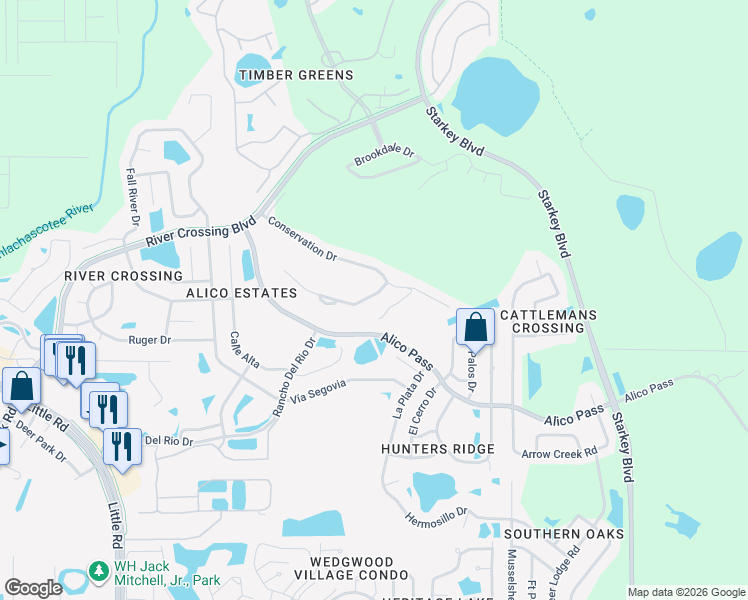 map of restaurants, bars, coffee shops, grocery stores, and more near 9644 Green Needle Drive in New Port Richey