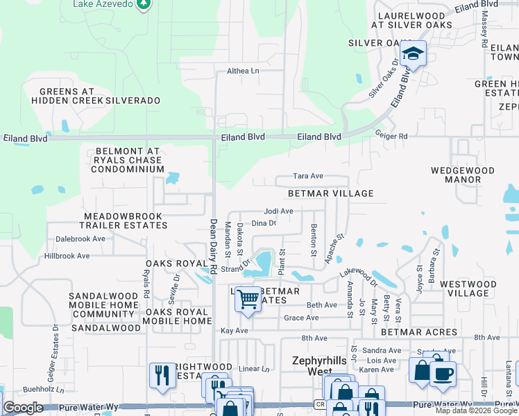 map of restaurants, bars, coffee shops, grocery stores, and more near 36639 Jodi Avenue in Zephyrhills