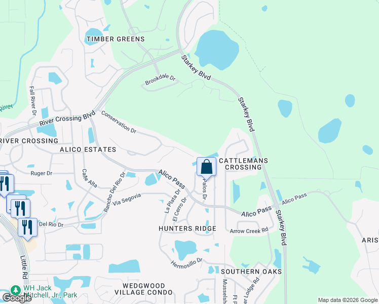 map of restaurants, bars, coffee shops, grocery stores, and more near 9835 Conservation Drive in New Port Richey