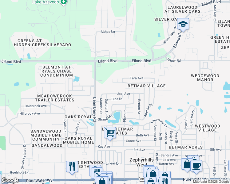map of restaurants, bars, coffee shops, grocery stores, and more near 36639 Jodi Avenue in Zephyrhills
