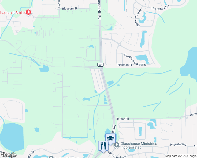 map of restaurants, bars, coffee shops, grocery stores, and more near 2100 Pleasant Hill Road in Kissimmee