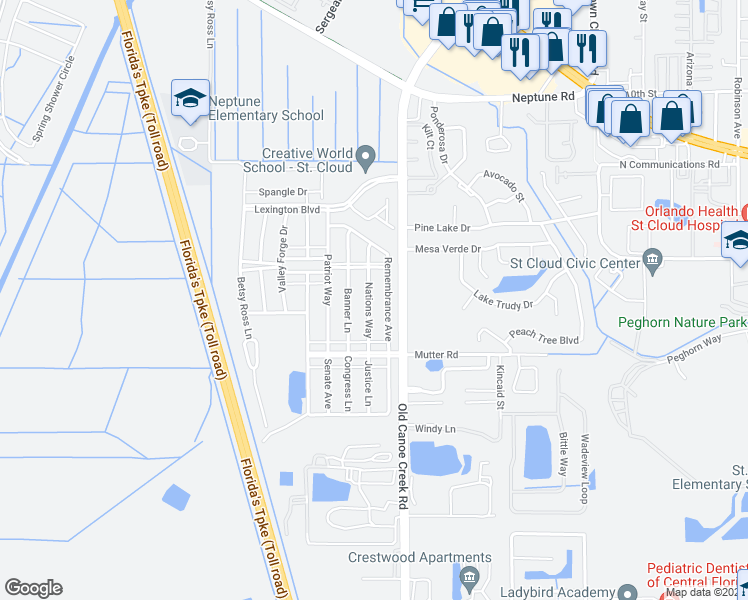 map of restaurants, bars, coffee shops, grocery stores, and more near 1981 Nations Way in Saint Cloud