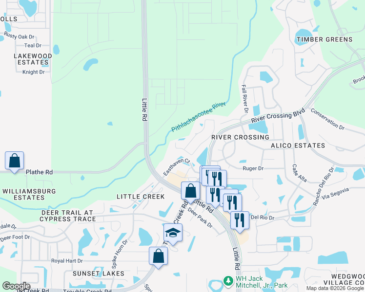 map of restaurants, bars, coffee shops, grocery stores, and more near 8648 Magnum Court in New Port Richey