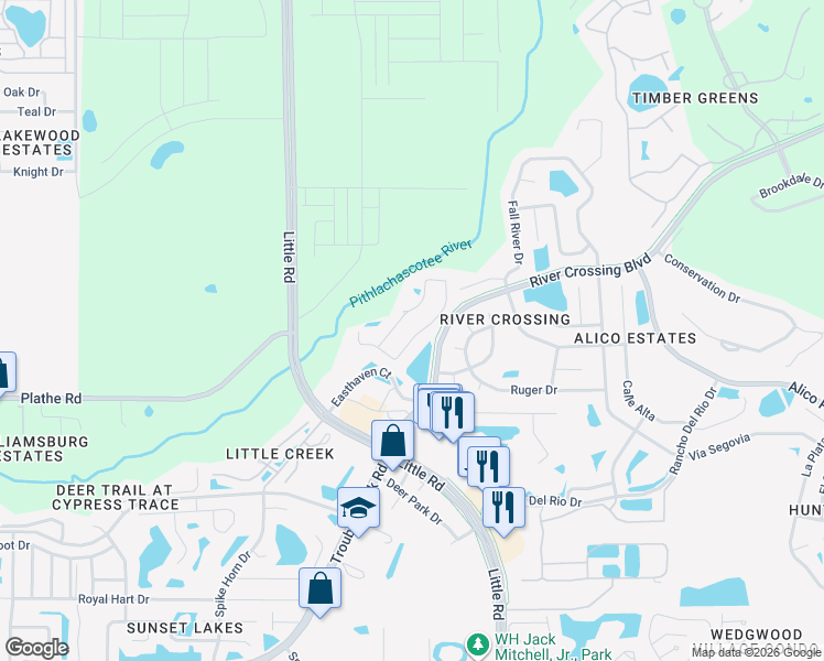 map of restaurants, bars, coffee shops, grocery stores, and more near 5641 Mossberg Drive in New Port Richey