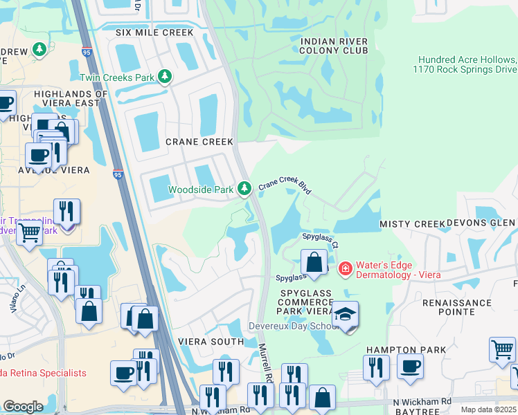 map of restaurants, bars, coffee shops, grocery stores, and more near 6865 Murrell Road in Melbourne