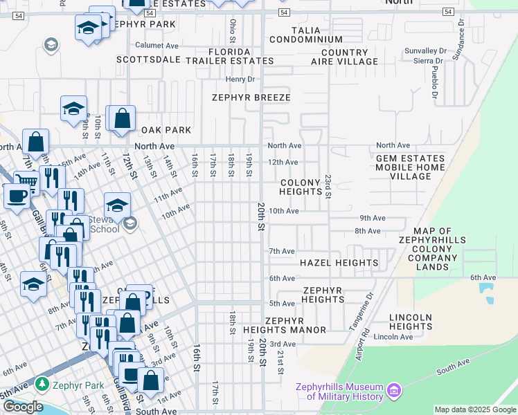 map of restaurants, bars, coffee shops, grocery stores, and more near 5735 20th Street in Zephyrhills