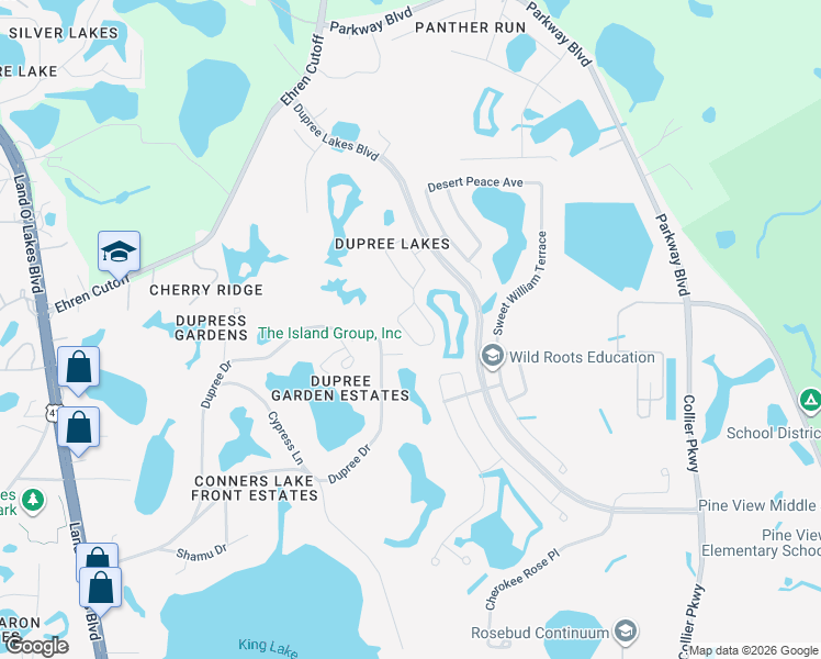 map of restaurants, bars, coffee shops, grocery stores, and more near 5804 Justicia Loop in Land O' Lakes
