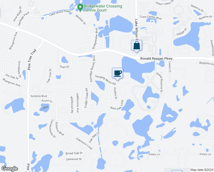 map of restaurants, bars, coffee shops, grocery stores, and more near 121 Bent Oak Loop in Davenport