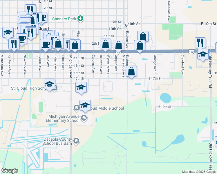 map of restaurants, bars, coffee shops, grocery stores, and more near 1705 Barton Towne Circle in St. Cloud