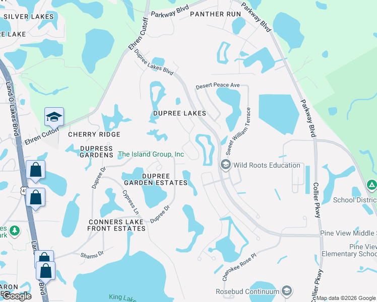map of restaurants, bars, coffee shops, grocery stores, and more near 5804 Justicia Loop in Land O' Lakes