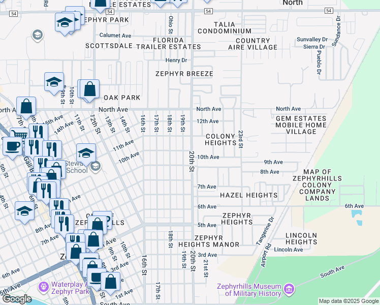 map of restaurants, bars, coffee shops, grocery stores, and more near 5739 20th Street in Zephyrhills