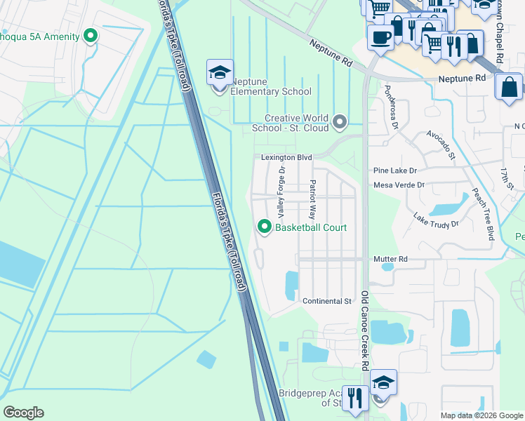map of restaurants, bars, coffee shops, grocery stores, and more near 1900 Kettle Creek Drive in St. Cloud
