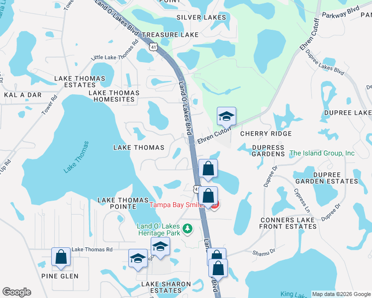 map of restaurants, bars, coffee shops, grocery stores, and more near 21143 Preservation Drive in Land O' Lakes