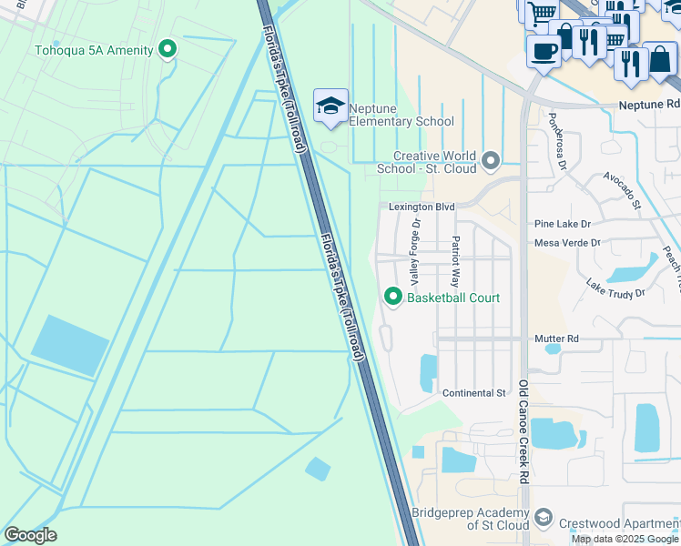 map of restaurants, bars, coffee shops, grocery stores, and more near Florida's Turnpike in St. Cloud